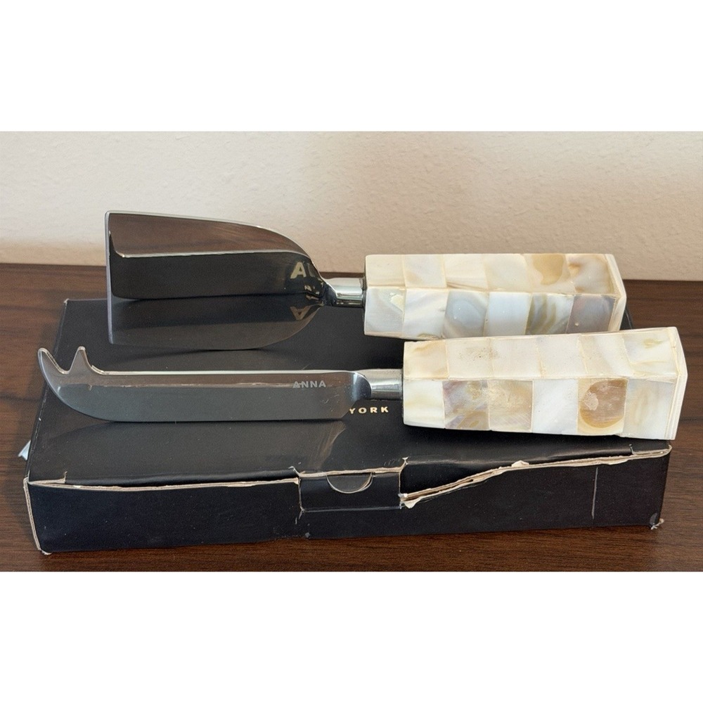 ANNA New York Mother of Pearl Cheese Knife Set 2pc Stainless Steel NIB